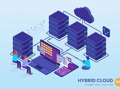 Isometric Hybrid Cloud Concept 3d 3d animation 3d art 3d character 3d illustration agency app business concept conceptual flat illustration landing page page technology vector web web design web development website