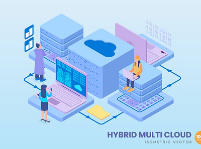 Isometric Hybrid Multi Cloud Concept 3d 3d animation 3d art 3d character 3d illustration agency app business concept conceptual development flat illustration landing page page process technology vector web website