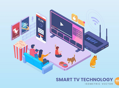 Isometric Smart TV Technology Concept 3d 3d animation 3d art 3d illustration app business character concept conceptual flat illustration landing landing page page process technology vector web web design website