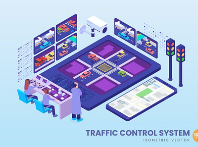 Isometric Traffic Control System Concept 3d 3d animation 3d art 3d character 3d illustration agency app business concept conceptual development flat illustration landing page process technology vector web website