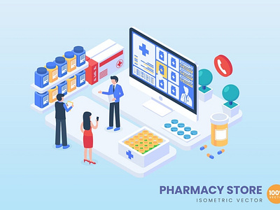 Isometric Pharmacy Store Concept Illustration