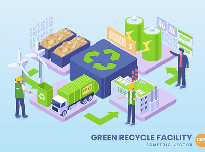 Isometric Green Recycle Facility Concept 3d 3d animation 3d art 3d character 3d illustration agency app business conceptual development flat illustration landing landing page page process technology vector web website