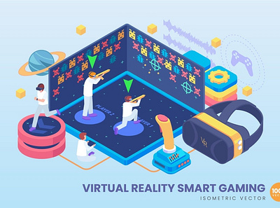 Isometric Virtual Reality Smart Gaming Concept 3d 3d animation 3d art 3d character 3d illustration agency app business concept conceptual flat illustration landing landing page page process technology vector web website