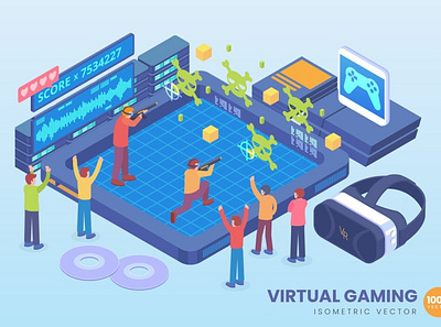 Isometric Virtual Gaming Technology Vector Concept 3d 3d animation 3d art 3d character 3d illustration agency app business concept conceptual flat illustration landing landing page page process technology vector web website