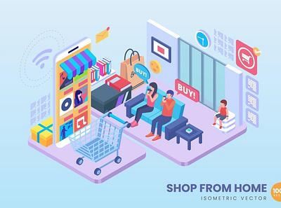 Shop From Home Illustration Concept 3d 3d animation 3d art 3d character 3d illustration app banner banners concept design illustration isometric isometric design landing landing page logo page ui web design website