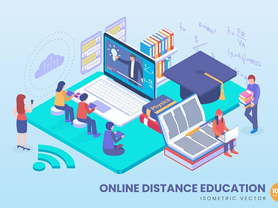 Isometric Online Distance Education Concept