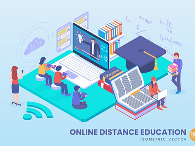 Isometric Online Distance Education Concept 3d 3d animation 3d art 3d character 3d illustration agency app business concept conceptual development flat illustration landing page page vector web web design web development website