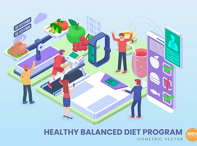 Isometric Healthy Balanced Diet Program Concept 3d 3d animation 3d art 3d character app 3d illustration agency business concept conceptual development flat illustration illustrations landing page page process technology vector web website