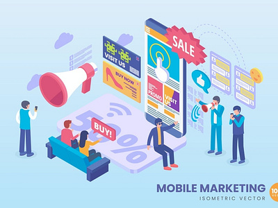 Isometric Mobile Marketing Concept Illustration