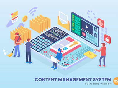 Isometric Content Management System Concept 3d 3d animation 3d art 3d character 3d illustration agency app art concept conceptual development flat illustration landing landing page page technology vector web website