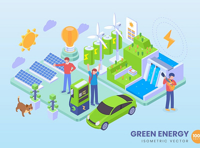 Isometric Green Energy Concept Illustration 3d 3d animation 3d art 3d character 3d illustration agency app business concept conceptual development flat illustration landing landing page page technology vector web website