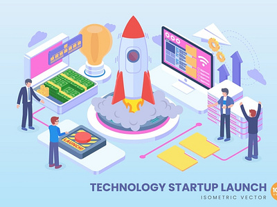 Isometric Technology Startup Launch Concept