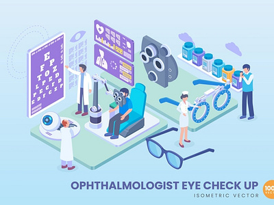 Isometric Ophthalmologist Eye Check Up Concept