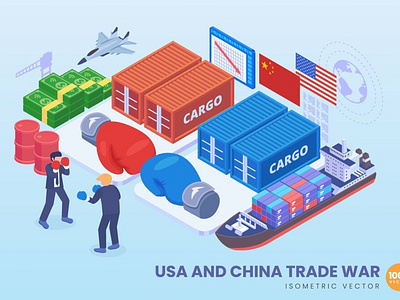 3D USA and China Trade War Concept