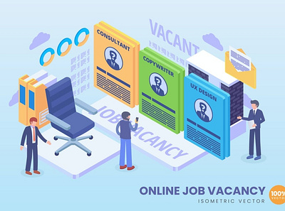 3D Online Job Vacancy Concept 3d 3d animation 3d art 3d illustration agency app business conceptual flat illustration landing landing page page process technology vector web web design web development website