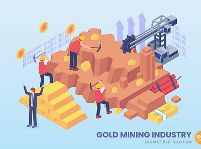 3D Gold Mining Industry Concept 3d 3d animation 3d art 3d character 3d illustration agency app business concept conceptual flat illustration landing landing page page process technology vector web website