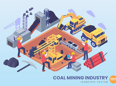 3D Coal Mining Industry Concept 3d 3d animation 3d art 3d character 3d illustration agency app business concept conceptual flat illustration landing landing page page process technology vector web website