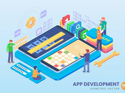 3D App Development Concept 3d 3d animation 3d art 3d character 3d illustration agency app business concept conceptual flat illustration landing landing page page process technology vector web website