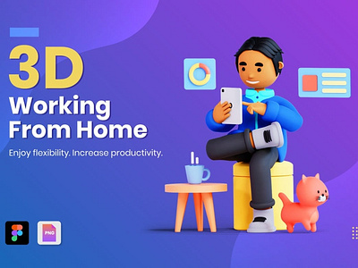 3D Working From Home Illustration