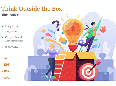 Think Outside the Box Illustration app banner business clean concept development header icon illustration landing landing page page process strategy technology ui ux web web app website