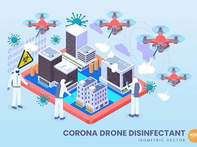 3D Drone Disinfectant Vector Concept