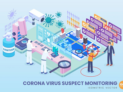 Corona Virus Suspect Monitoring Vector 3d 3d illustration business concept corona coronavirus design illustration landing landing page page process technology ui ui kit user interface ux web design website