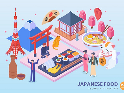 Isometric Japanese Food Vector Concept