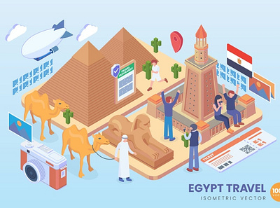 Isometric Egypt Travel Holiday Vector Concept 3d 3d animation 3d art 3d concept 3d illustration agency app business character concept conceptual development flat illustration illustrations landing page vector web website