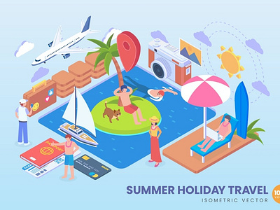 Isometric Summer Holiday Vector Concept