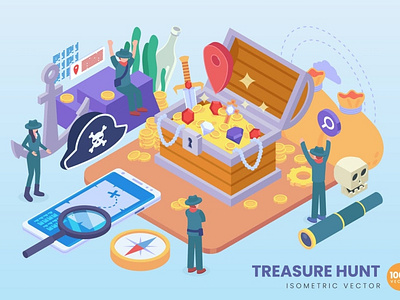 Isometric Treasure Hunt Vector Concept