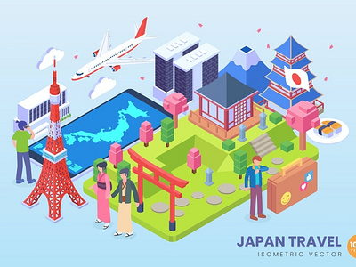 Isometric Japan Travel Holiday Vector Concept