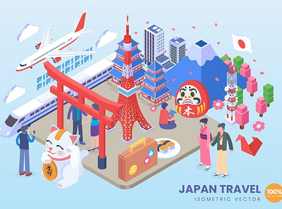 Isometric Japan Travel Vector Concept 3d 3d animation 3d art 3d concept 3d illustration agency app business character concept conceptual development flat illustration illustrations landing page vector web website