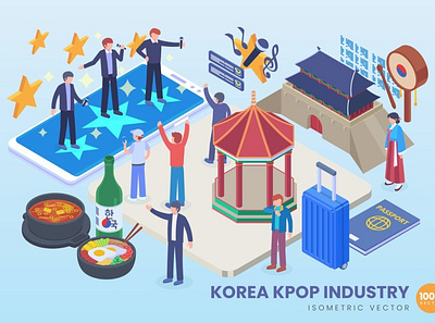 Isometric Korea Kpop Industry Vector Concept 3d 3d animation 3d art 3d concept 3d illustration agency app business character concept conceptual development flat illustration illustrations landing page vector web website