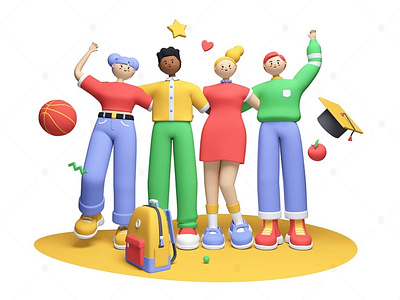 Happy Students - 3D Illustration