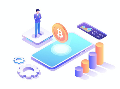 Cryptocurrency Isometric Vector Illustration 3d animation 3d art 3d illustration app bitcoin chart crptocurrency crypto digital figma flat graphic illustration isometric man page people phone sketch smartphone