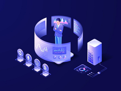 Cryptocurrency Isometric Vector Illustration