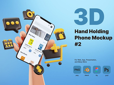 3D Hand Holding Phone Mockup for E-commerce 3d 3d animation 3d art 3d illustration app business hand hold holding illustration iphone mockup page phone rendering sale smartphone template ui website