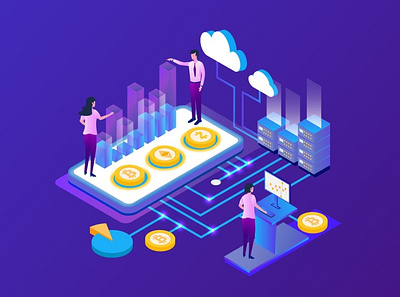 Isometric Cryptocurrency Bitcoin Analysis Vector 3d animation 3d art 3d illustration analysis app bit bitcoin blockchain btc crypto cryptocurrency currency data design illustration isometric mining page processor vector