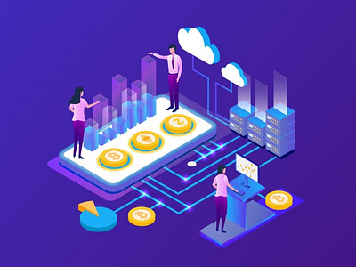 Isometric Cryptocurrency Bitcoin Analysis Vector