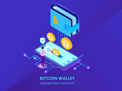 Bitcoin Wallet - Insometric Vector 3d animation 3d art 3d character 3d illustration animation app bitcoin blockchain crypto cryptocurrency currency design illustration illustrations isometric logo page ui vector wallet