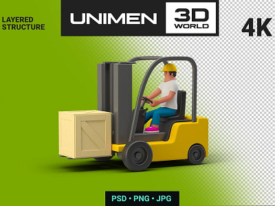 3D Man Worker in Loader with Box Container