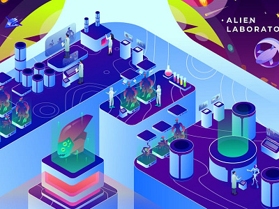 Alien Research Laboratory - Isometric Illustration 3d 3d animation 3d art 3d illustration animation app branding concept design development graphic design illustration isometric landing landing page logo motion graphics page pages ui