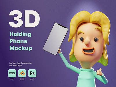 3D Man Holding Phone Mockup