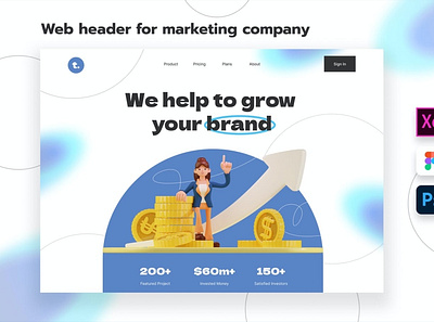 Grow - Web Header for Marketing Company 3d animation 3d art 3d character 3d illustration app business company design header illustration marketing modern page simple template ui ui ux ux web website