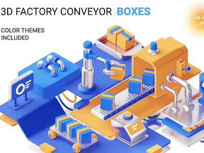 3d factory with boxes 3d 3d animation 3d art 3d illustration app arm belt box cartoon delivery factory illustration industrial machine mechanism page parcel robot sort technology