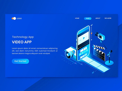 Film App Isometric Concept Landing Page