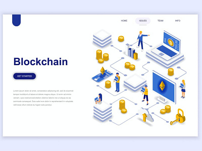 Blockchain Isometric Landing Page 3d 3d animation 3d illustration app bitcoin block blockchain concept cryptocurrency dashboard flat illustration isometric landing landing page page vector web website wireframe
