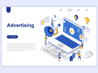 Advertising and Promo Isometric Landing Page 3d 3d animation 3d art 3d illustration advertising app concept dashboard flat illustration isometric landing landing page marketing page promotion vector web website wireframe