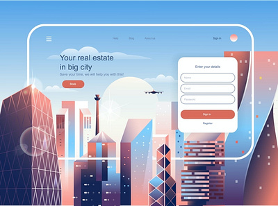 Real Estate Landing Page Template 3d animation 3d art 3d character 3d illustration app banner concept design flat graphic homepage icon illustration landing layout page template vector web website