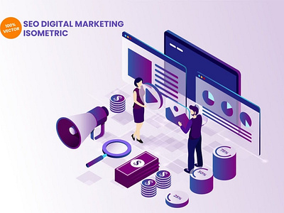 Isometric SEO Digital Marketing Illustration